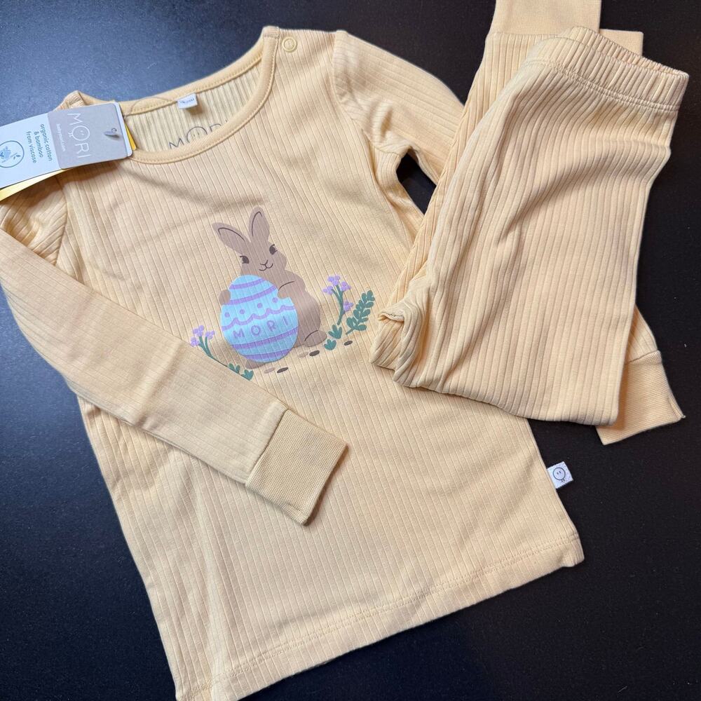 NWT MORI Organic Cotton Bamboo Ribbed Toddler Baby Pajamas Set 18-24M - Picture 3 of 7